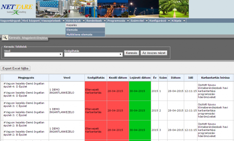 Nettare CAFM rendszer, képernyőkép
